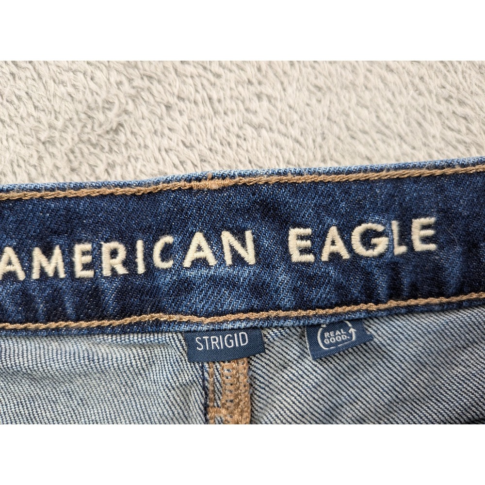 American Eagle Relaxed Denim Shorts Dark Wash Frayed Hem Strigid Womens Size 4 - Picture 4 of 12